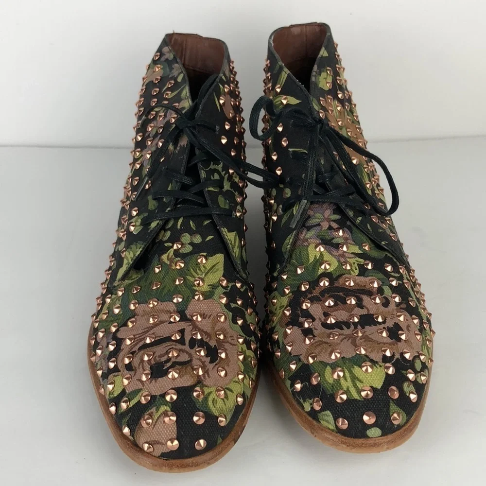 Matiko Floral Stud Lace Up Ankle Boots 8.5